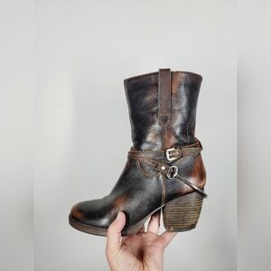 Steven Stylish Brown Leather Ankle Boots, Size 10